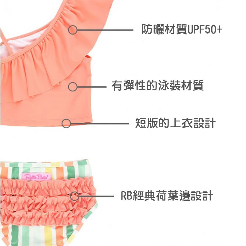 美國 RuffleButts - 小女童UPF 50+防曬兩件式無袖泳裝-橘色軟糖