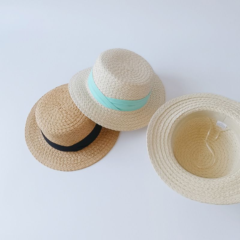 兒童平頂遮陽草帽-黑色 (50-52cm)