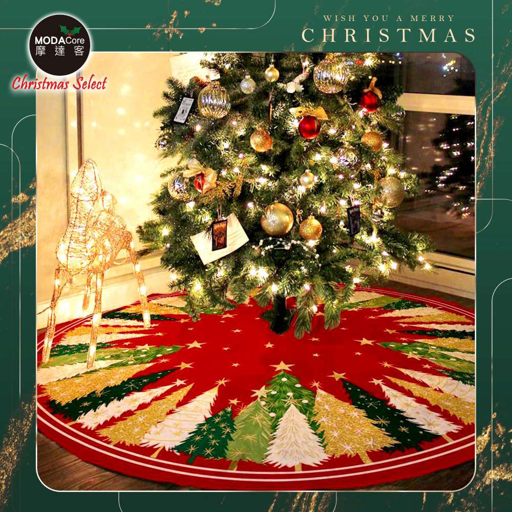耶誕樹群014號紅綠短毛絨印花聖誕樹裙90cm_聖誕樹裝飾底墊