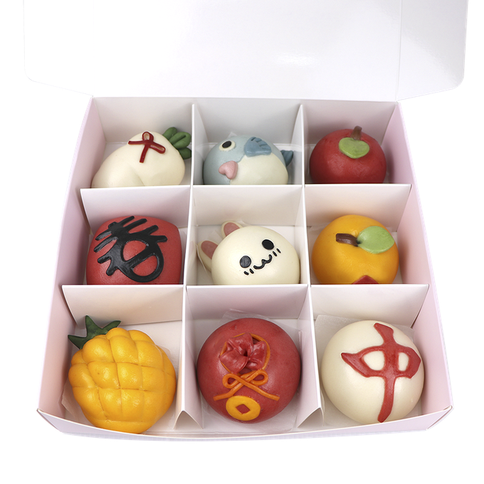 艾酷奇 - 玉兔迎春蒸點心禮盒-(9入/盒裝)-540公克±15公克(65公克X6+50公克X3 共9入