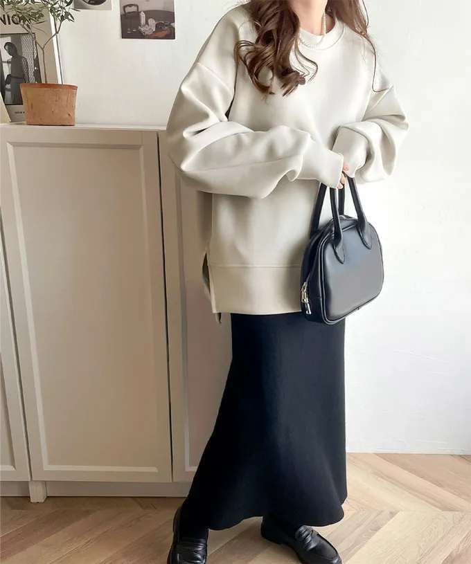 日本 Classical Elf - Java 光澤感柔軟厚磅休閒長袖上衣-灰