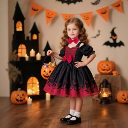 love, charlotte - 蘿莉塔吸血鬼洋裝配glitter蝙蝠髮箍-萬聖節造型服-洋裝+髮箍(不含南瓜桶)