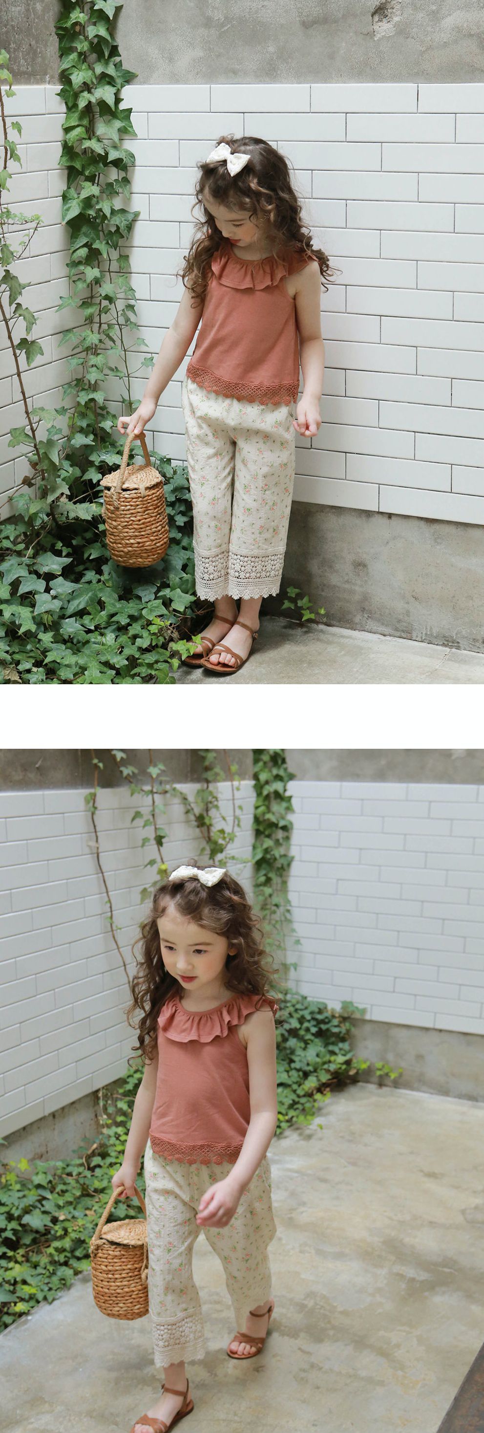 韓國 PuellaFLO - 荷葉圓領菱格鏤空露背上衣-磚紅