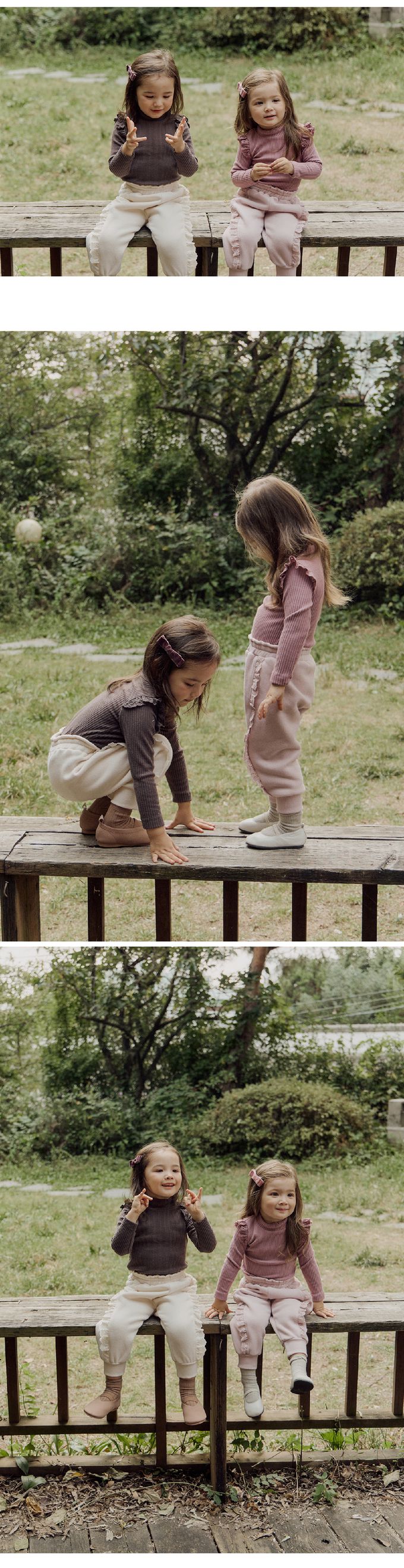 韓國 Puellaflo - 鬆緊腰蕾絲花點綴縮口長褲-粉