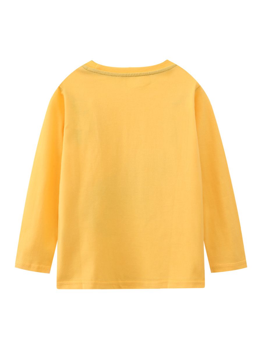 Jumping meters - 圓領棉質長袖上衣-繽紛英文字恐龍-黃色