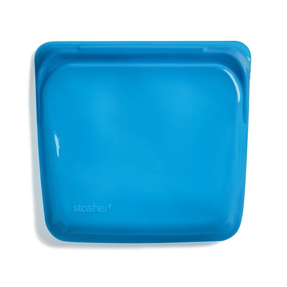 美國 Stasher - 食品級白金矽膠密封食物袋-Sandwich方形-野莓藍 (443ml)