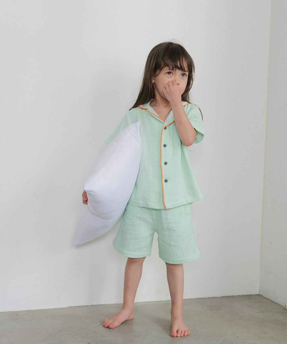 日本 riziere - 二重紗繽紛撞色滾邊家居服/睡衣-粉x藍