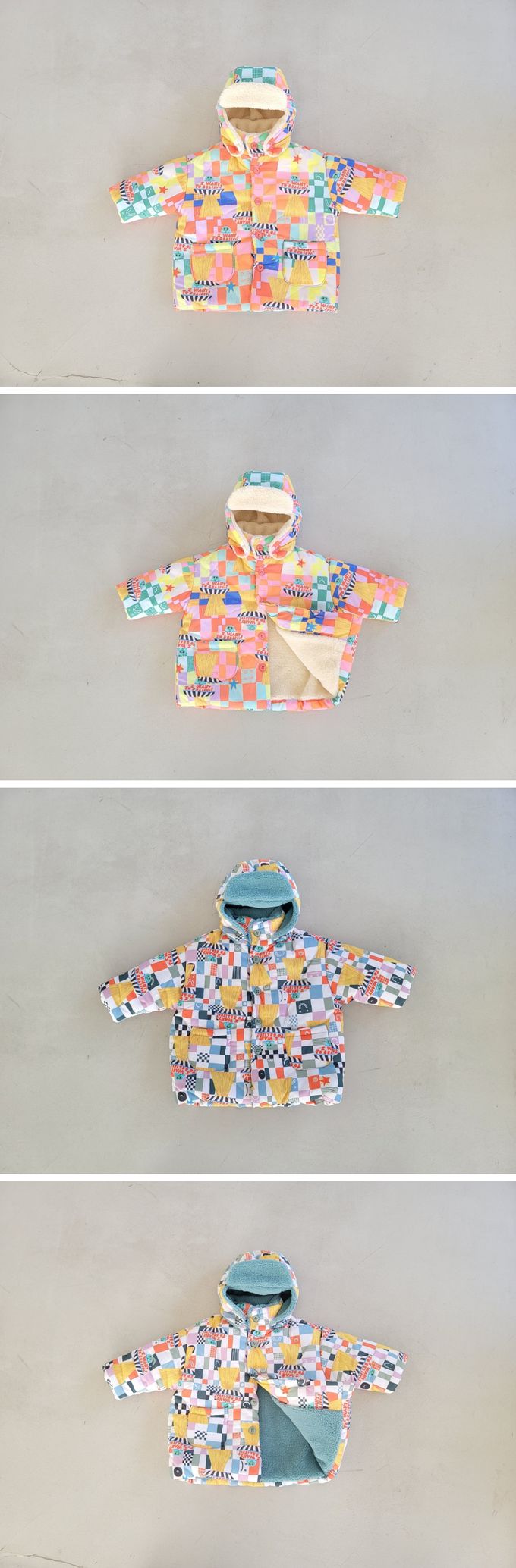 韓國 Mimico - (附帽子)格子飛行船羊羔絨外套-米色內裡