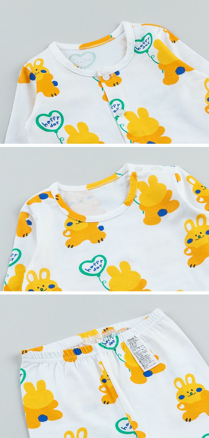 韓國 Cordi-i - 無螢光40支棉彈性長袖家居服-快樂黃兔-白