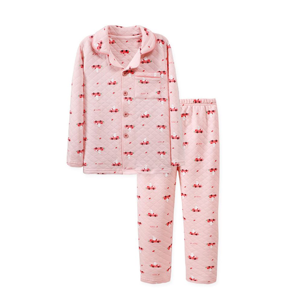 MAMDADKIDS - 空氣棉排扣家居服套裝-兔子汽車-粉色