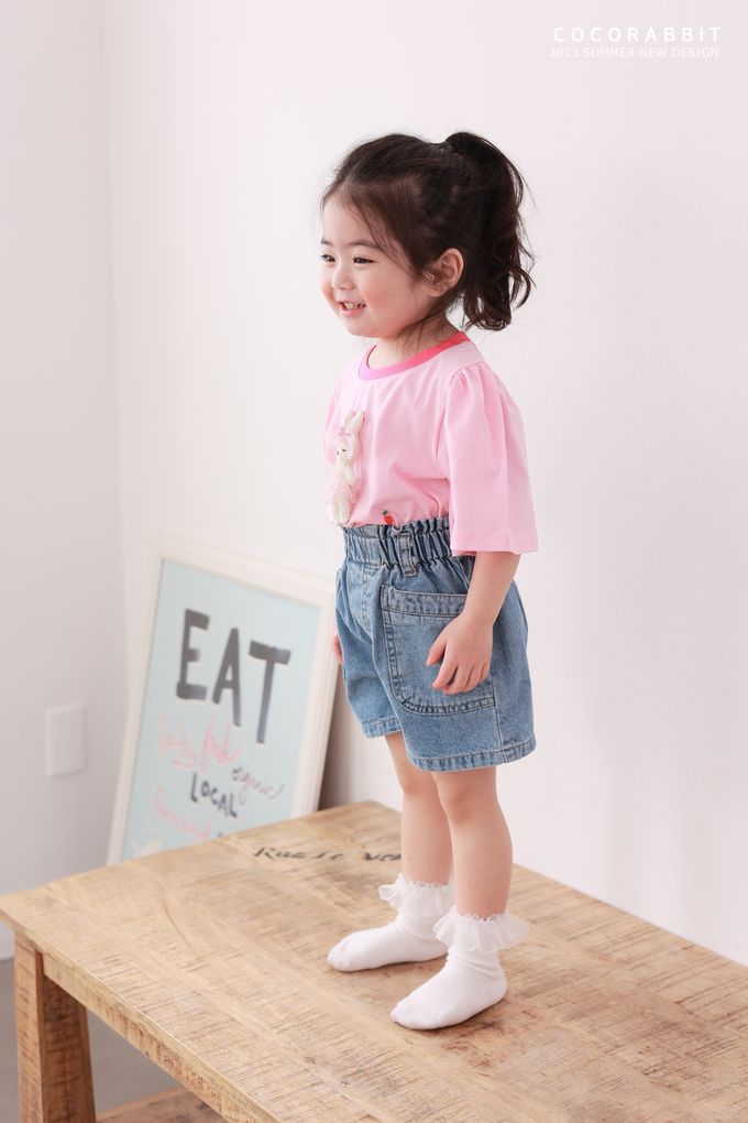 韓國 Coco rabbit - 萌萌立體動物短袖上衣-網紗兔子-粉