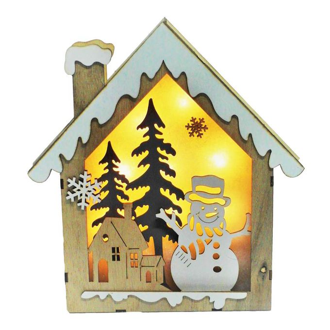 MODACore 摩達客 - 聖誕木質雪人聖誕屋LED夜燈擺飾(電池燈)