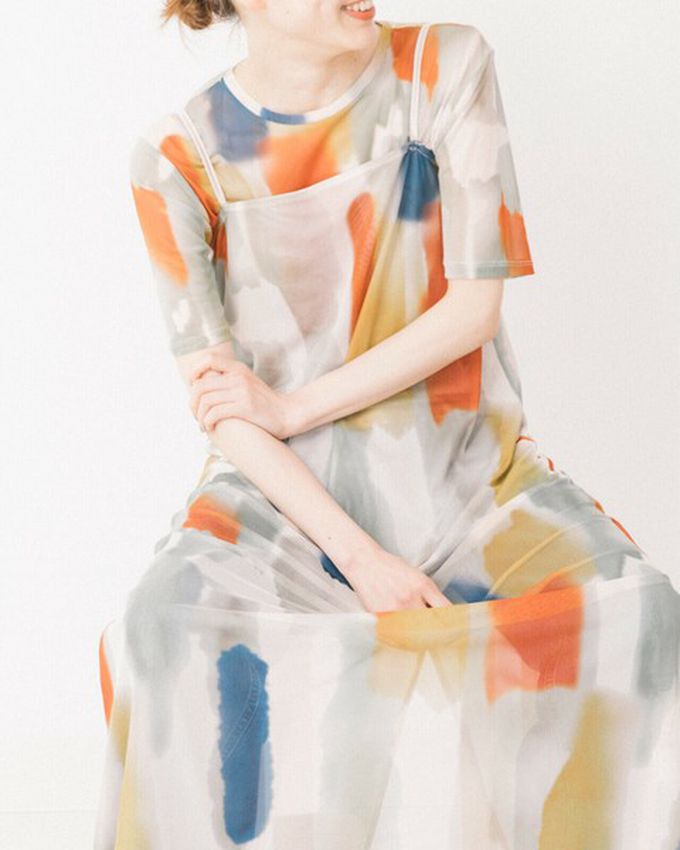 日本 gleam - 水彩暈染風夢境薄紗細肩帶洋裝-深藍系