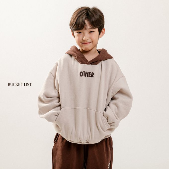 韓國 BUCKET LIST - (內磨毛)OTHER刺繡連帽T-咖啡