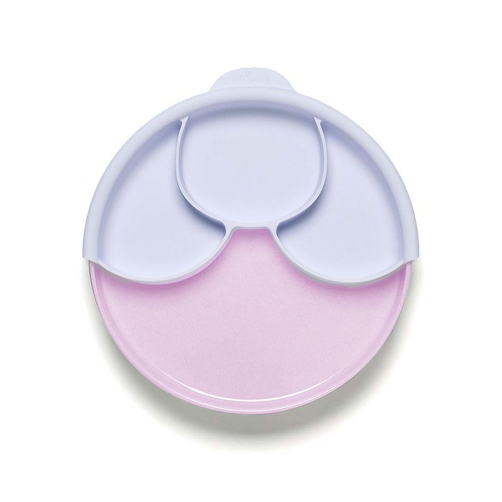 美國Miniware - 微兒天然寶貝用品系列-聰明分隔餐盤組-草莓薰衣草 (媽咪愛限定色)-竹纖維麵包盤*1 矽膠分隔盤*1 矽膠防滑吸盤*1
