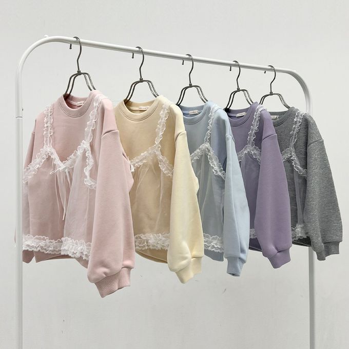 日本 Lycee mine - 夢幻蕾絲吊帶縮口長袖上衣-黃