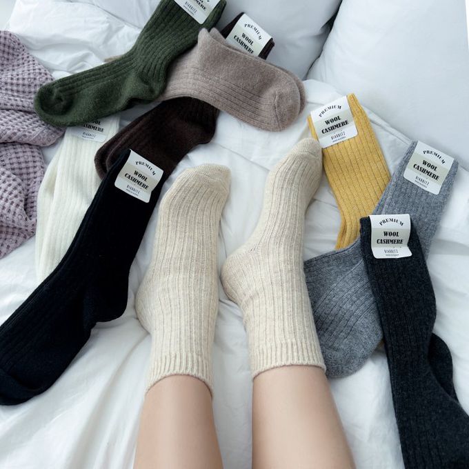 韓國Marian - 直紋素色羊毛保暖襪-粉色 (Free)