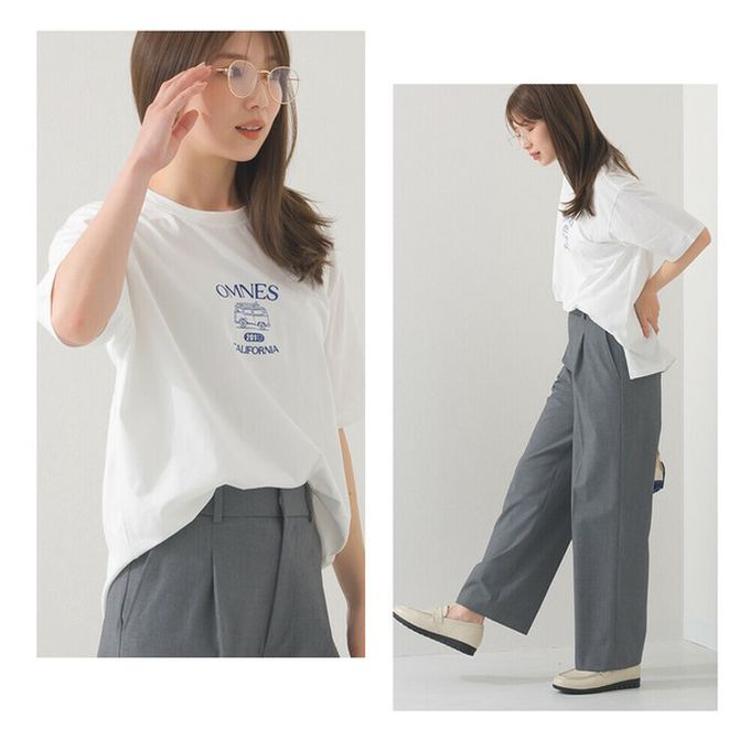 日本 OMNES - 純棉印花休閒短袖上衣-加州露營車-深藍