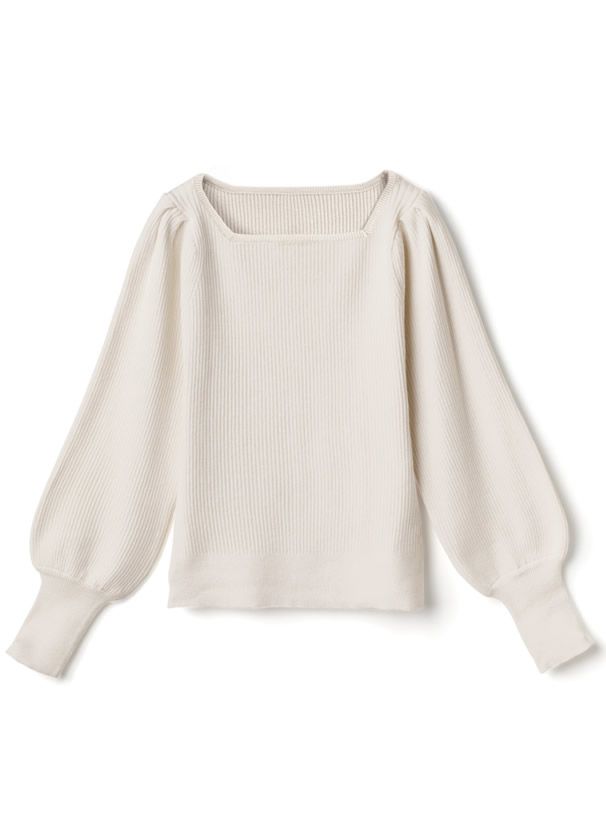 日本 GRL - 方領直羅紋氣球袖針織上衣-玫瑰粉