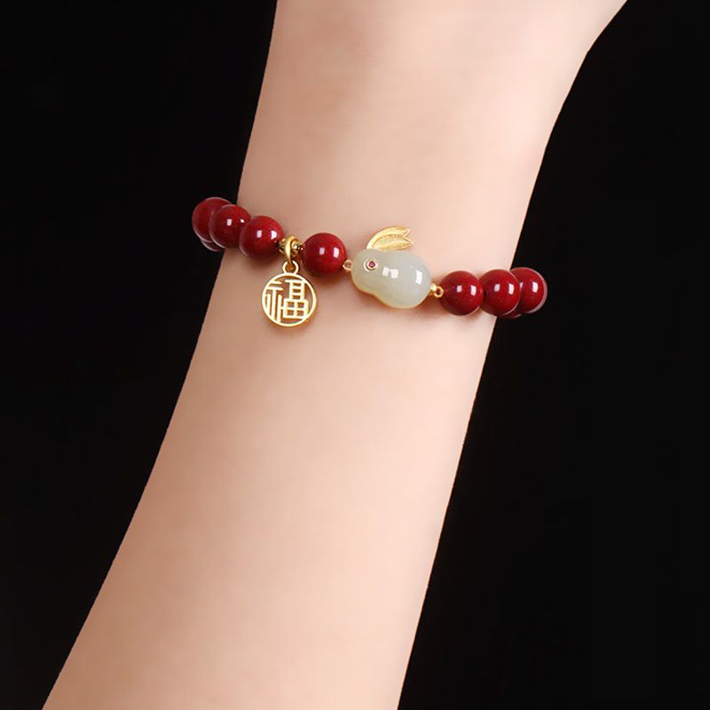 S925銀珠沙玉兔手鍊-8MM紫金砂