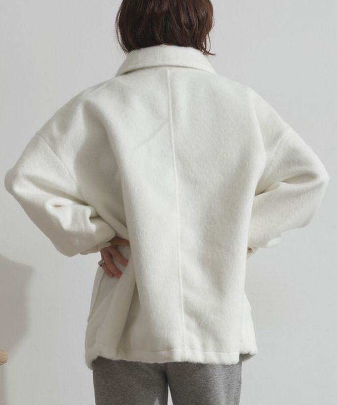 日本 ELENCARE DUE - 毛海感寬版雙拉鏈大口袋保暖外套-象牙白