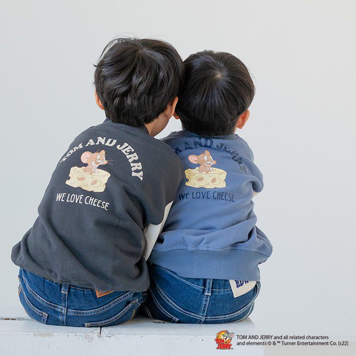 日本 Chil2 - 聯名款 撞色棒球外套/夾克-湯姆貓與傑利鼠-深灰
