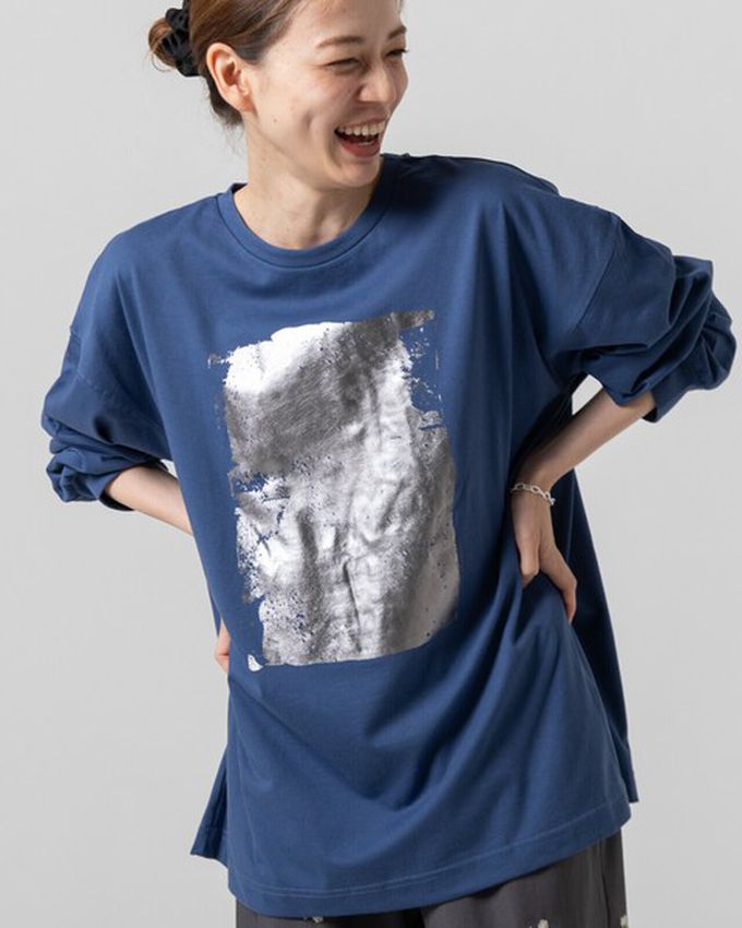 日本 gleam - 燙金時尚光澤廓形寬版長袖上衣-奶油x金