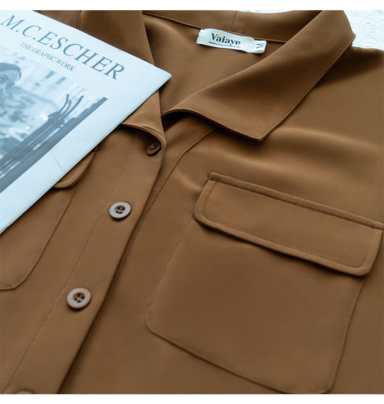 復古棉質口袋長袖襯衫-黑色