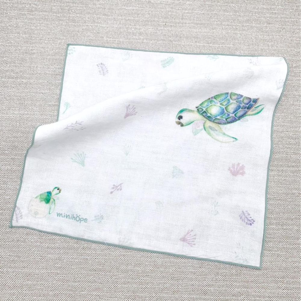 minihope美好的親子生活 - 有機棉雙層紗手帕28x28cm-綠蠵龜 (綠)