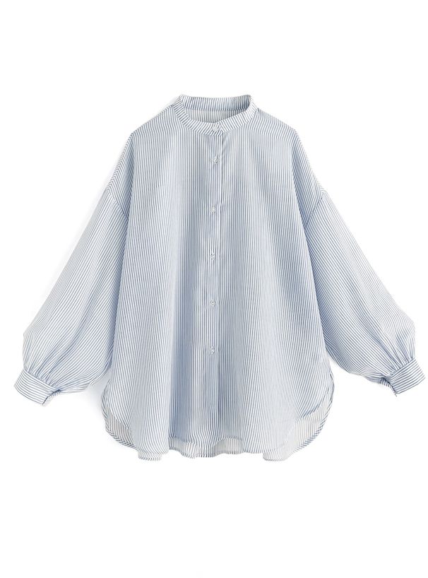 日本 GRL - 店員推薦 微透膚翻領長袖襯衫-直條紋-櫻花粉 (F)