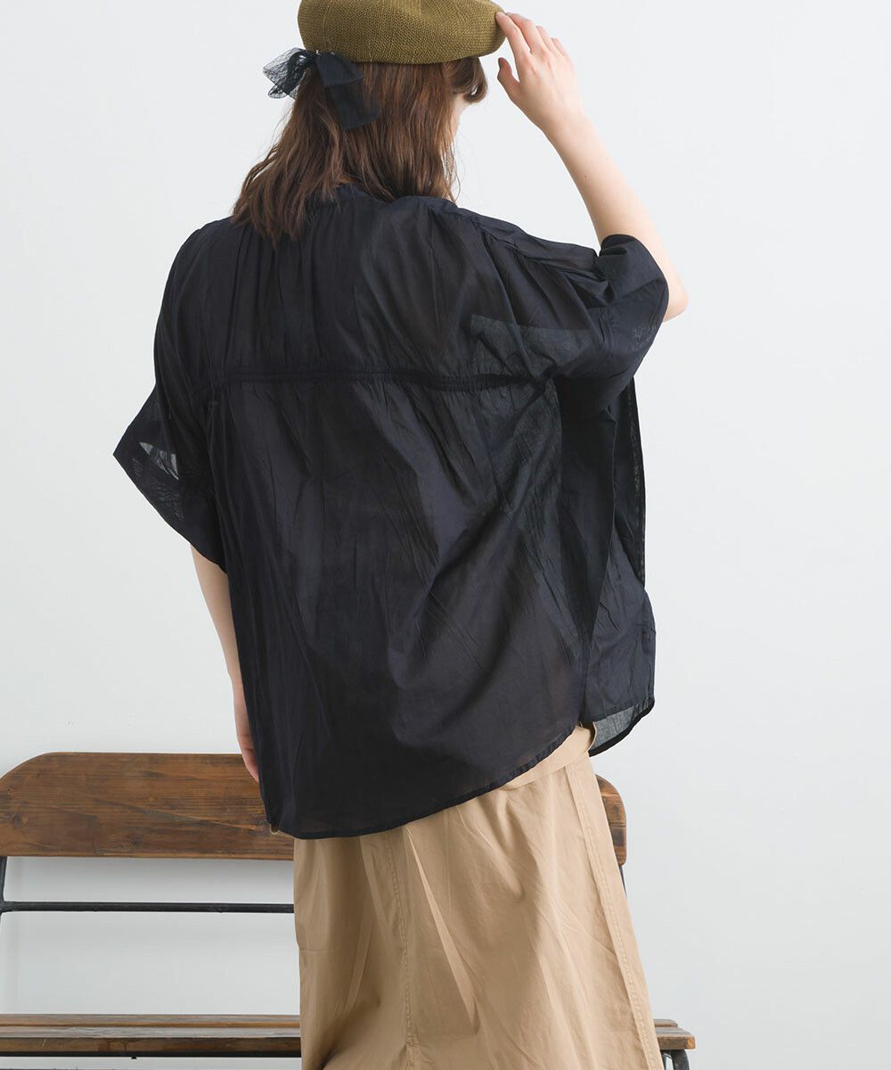 日本女裝代購 - 100%印度棉 質感百搭落肩短袖襯衫-經典黑