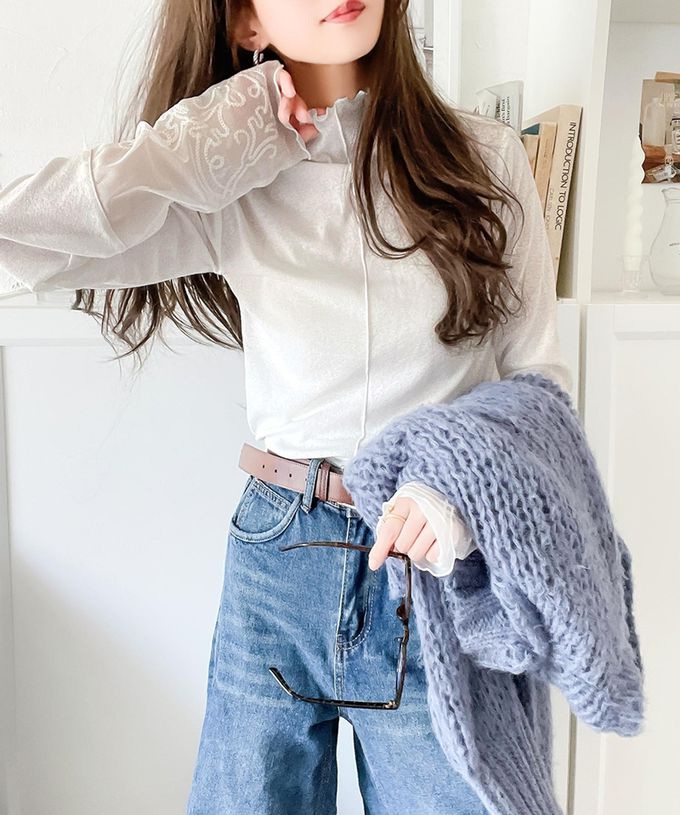 日本 Classical Elf - 精緻袖口蕾絲木耳立領上衣-炭灰