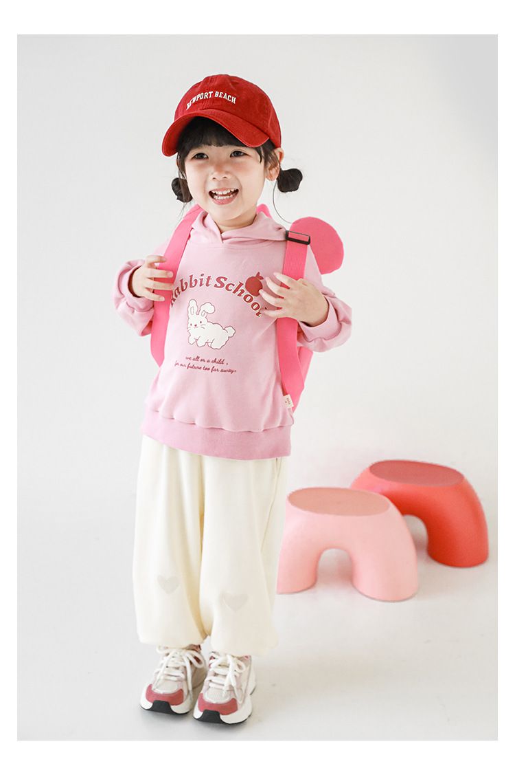 腰鬆緊百搭休閒束口長褲-愛心-粉色