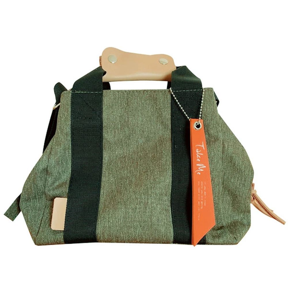 日本 nicott - 文青風 輕量 大開口多收納口袋側背包-原野綠 (20x18x8.5cm)