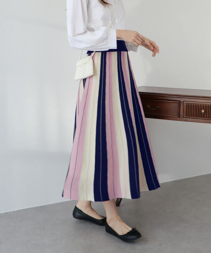 日本 BLUE EAST - [店員推薦] 撞色修身針織長裙-水藍x米杏