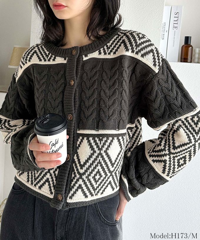 日本 Classical Elf - mily bilet 復古風北歐圖騰2way針織毛衣-海軍藍