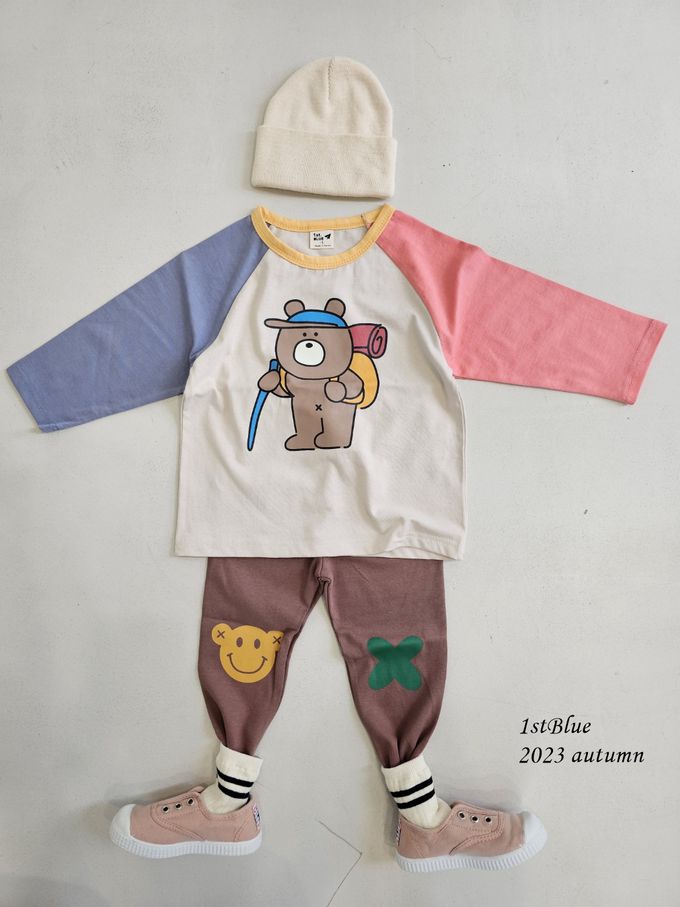 韓國 First Blue - 動物印花長袖上衣-登山棕熊