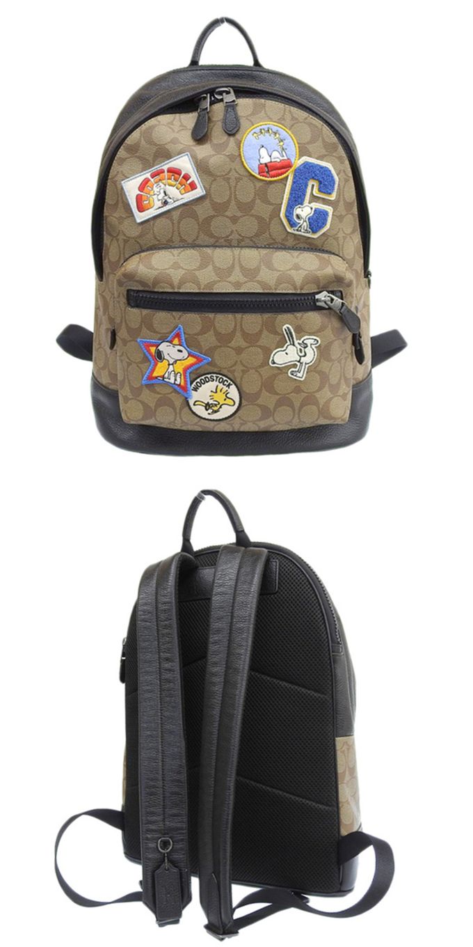 COACH - 滿版logo拼接皮革後背包 (SNOOPY)