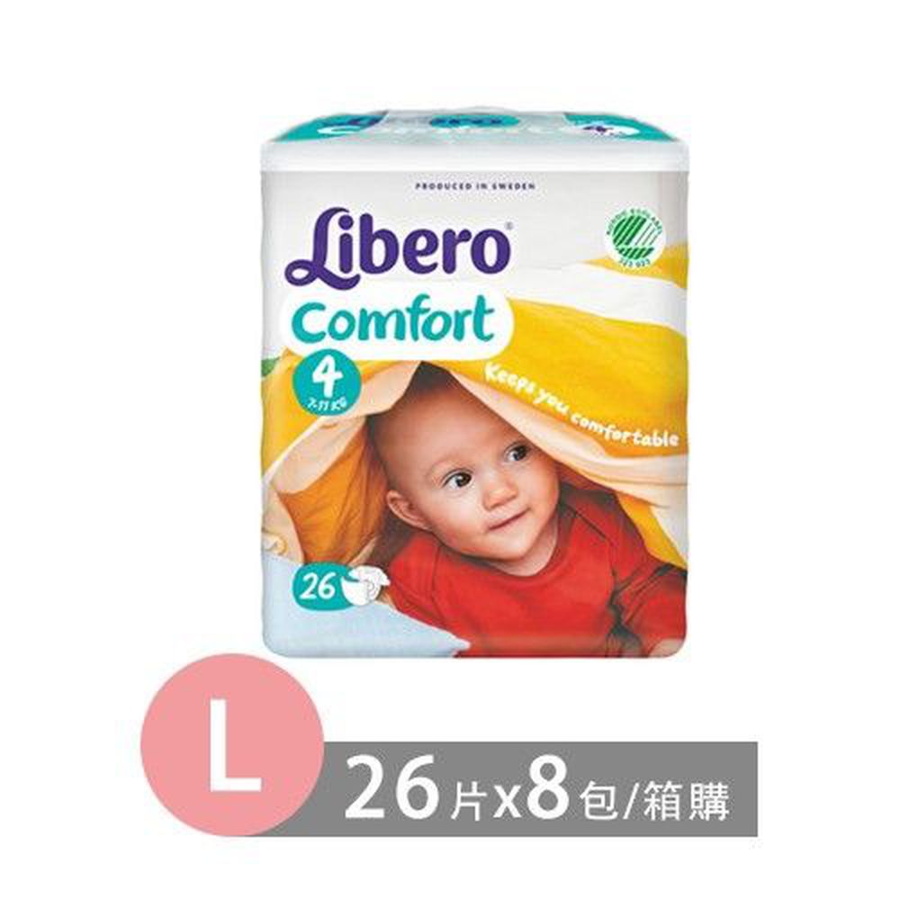 麗貝樂 Libero - 黏貼式嬰兒紙尿褲+加送4號外出包8片-4號 (L [7~11kg])-26片x8包/箱
