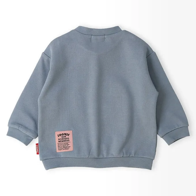 日本 ZOOLAND - 丹寧風小熊裏毛長袖上衣-縫線小熊臉-卡其