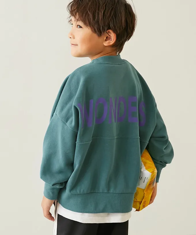 日本 devirock - 英文LOGO寬鬆感落肩長袖大學T-灰粉