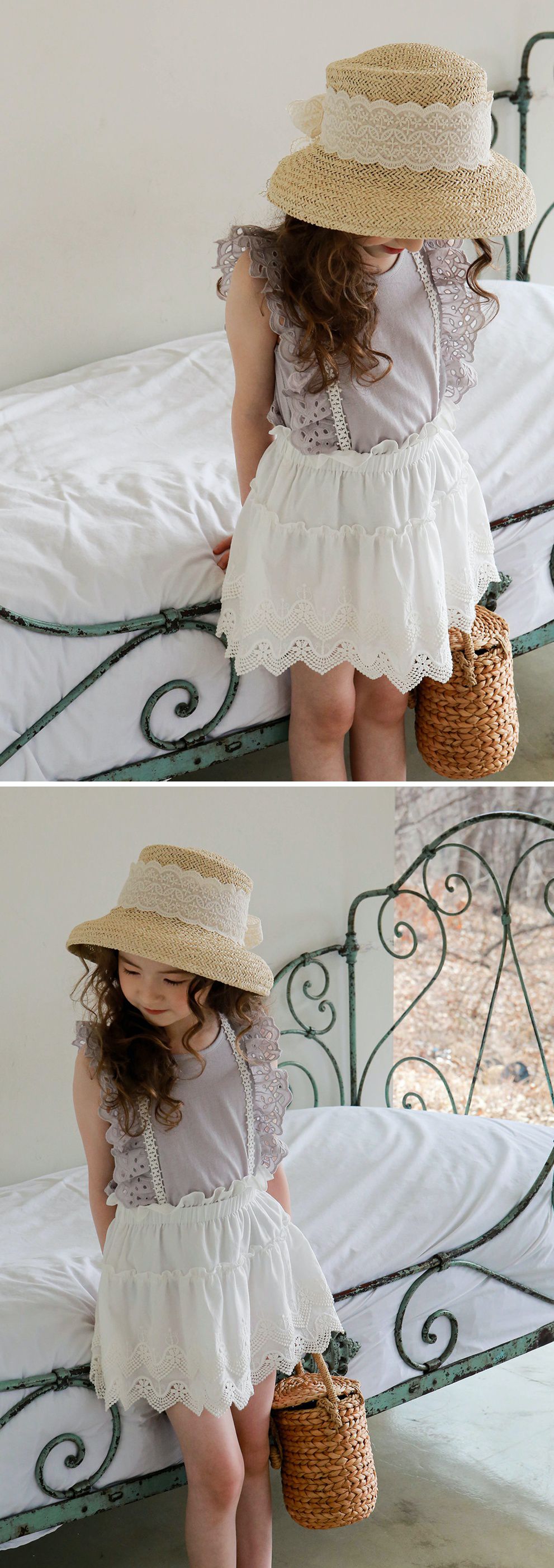 韓國 PuellaFLO - (現省50元)甜心小網美套裝-灰藍上衣X白裙