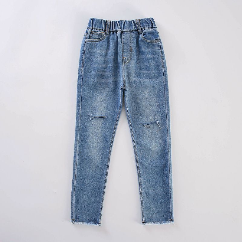 棉質彈力牛仔褲-淺藍色