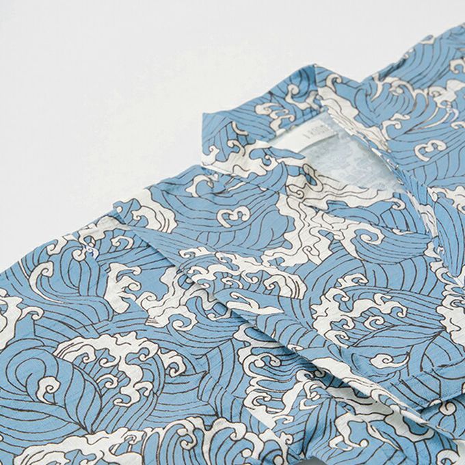 日本 b-ROOM - 100%棉 夏季甚平套裝-幾何-深藍