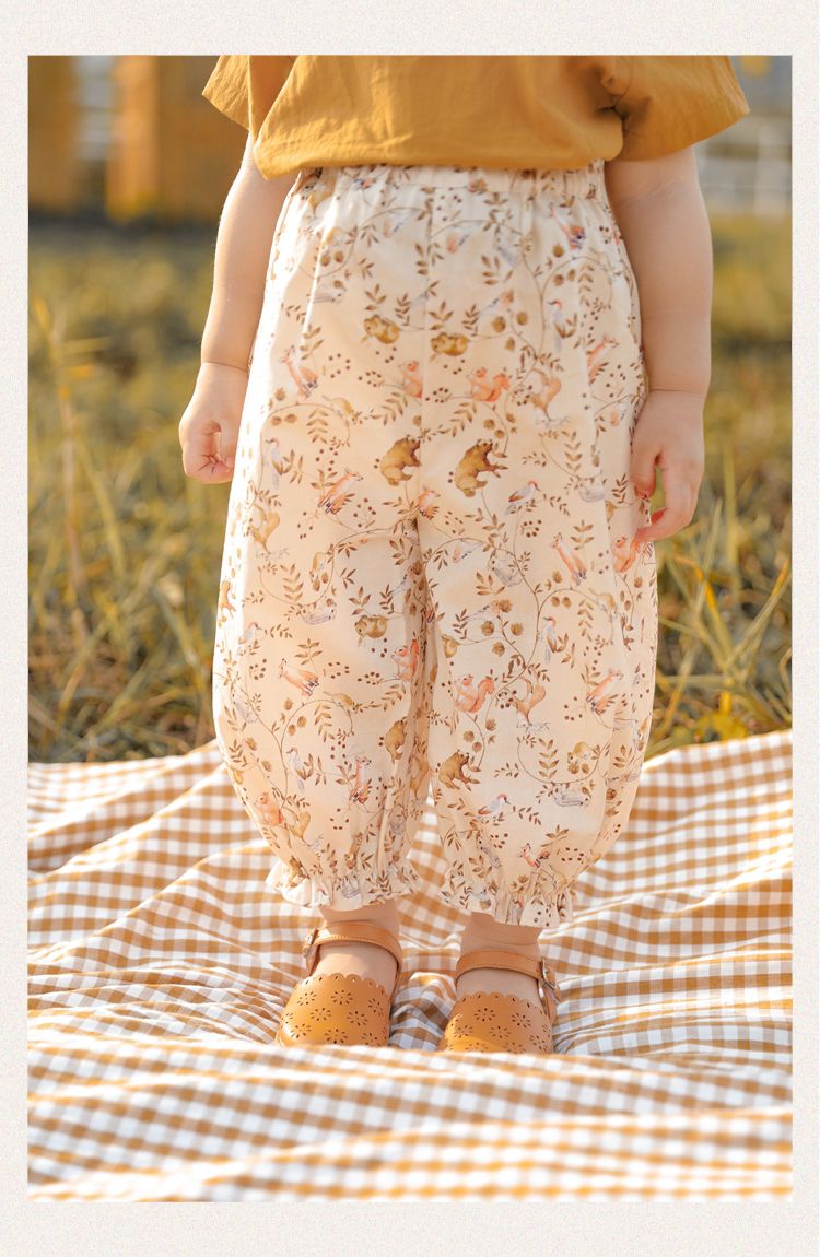 森林系寬寬束口長褲-咖啡色