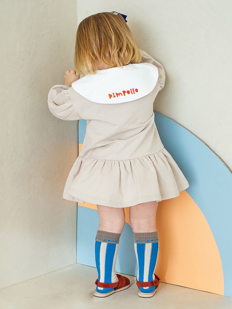 韓國 Pimpollo - 雲朵翻領鈕扣波浪洋裝-綠