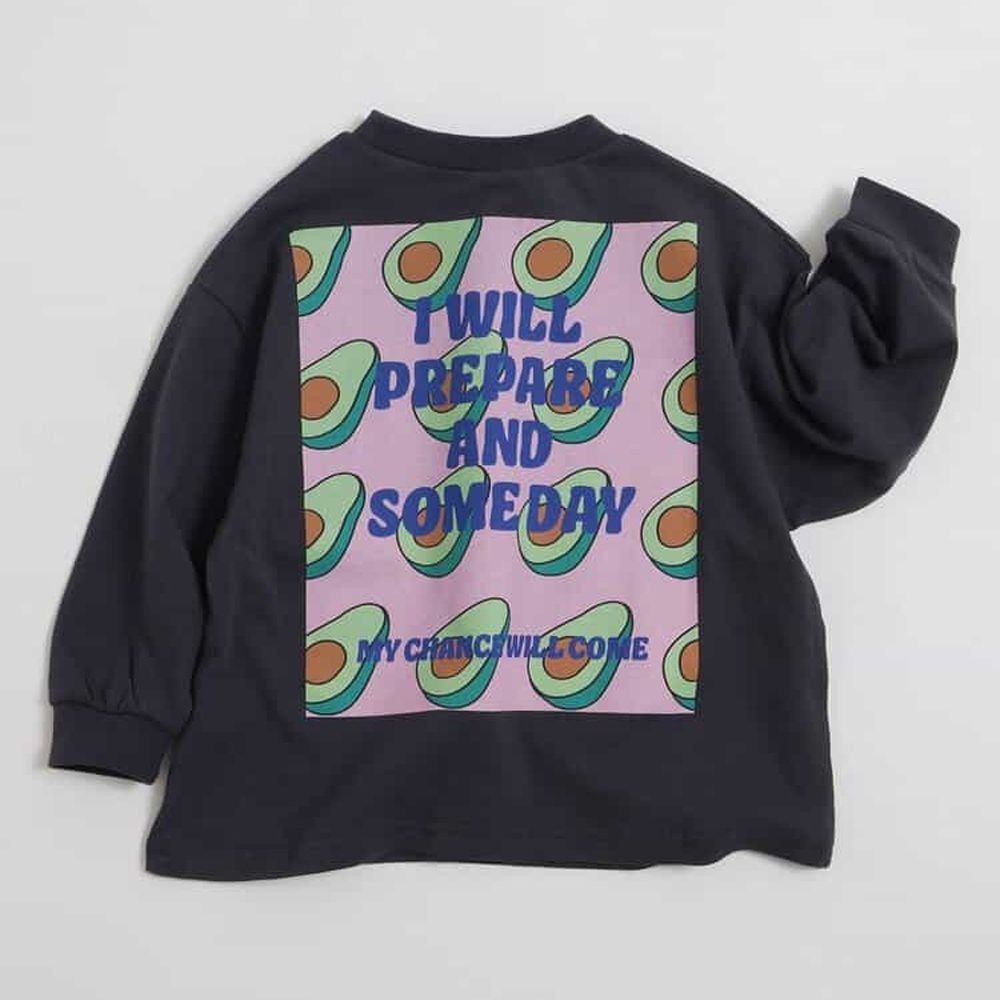 背後搶眼印花長袖上衣-酪梨-黑