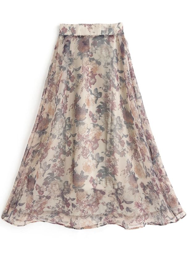 日本 GRL - 浪漫暈染碎花雪紡長裙-經典黑