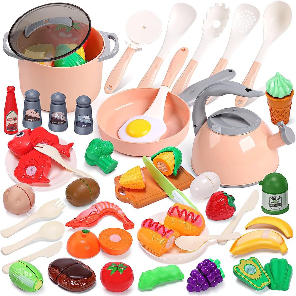 CuteStone - 仿真鍋具切切樂套裝玩具44件組 (盒損福利品)