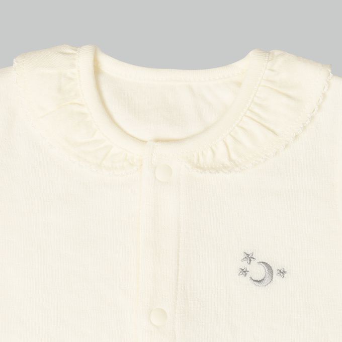 akachan honpo - 長袖蓬鬆有機棉連身衣-米白色 (50～70cm)